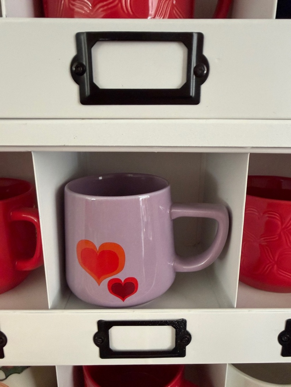 Starbucks Lilac Ceramic Mug with Red and Orange Heart Accents